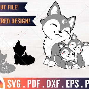 Wolf Mom With Pups SVG PNG, Cute Wolf Clipart, Mothers Day Cut File, Wolf Family Decal, Woodland Animal Cricut, Momma 2 Two Sons eps pdf DXF
