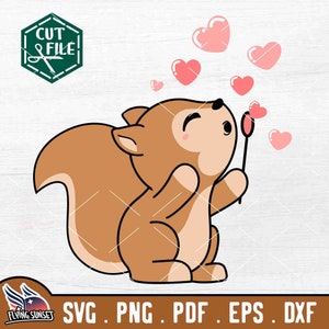 Linda ardilla SVG, ardilla soplando burbujas svg, clipart de ardilla kawaii, onesie animal, ardilla PNG DXF, burbujas de corazón cricut archivo de corte