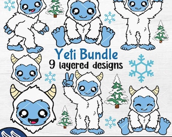 Schattige Yeti SVG, Baby Yeti Clipart, Kawaii Cryptid Bundel, Sweet Abominable Snowman PNG, Pine Tree Sasquatch, Bigfoot Sticker Decal eps DXF