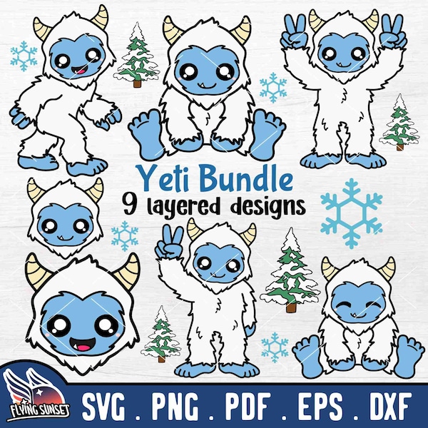 Cute Yeti SVG, Baby Yeti Clipart, Kawaii Cryptid Bundle, Sweet Abominable Snowman PNG, Pine Tree Sasquatch, Bigfoot Sticker Decal eps DXF