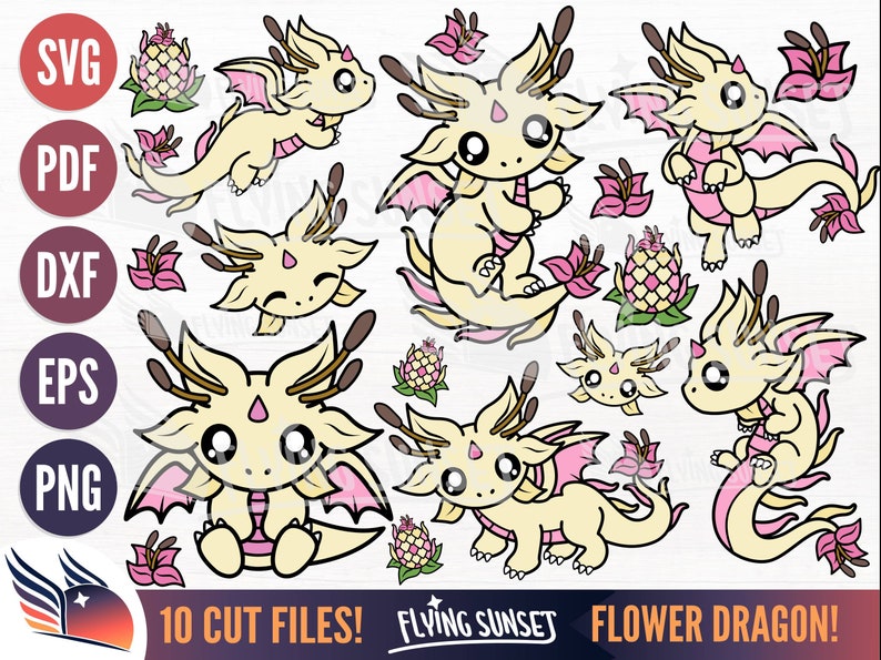 Baby Flower Dragon SVG Cute Dragon Clipart PNG Kawaii - Etsy