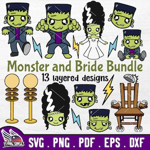 Cute Monster SVG, Halloween Bride Clipart PNG, Spooky Couple Instant Download, Cricut Cut File, Silhouette Layered, Vinyl Iron on Decal DXF