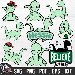 Loch Ness Monster SVG PNG, Cute Nessie Cryptid Cricut Cut File, Kawaii Clipart Set pdf, Lochness Urban Legend Sticker, I Believe Shirt DXF