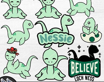 Loch Ness Monster SVG PNG, Cute Nessie Cryptid Cricut Cut File, Kawaii Clipart Set pdf, Lochness Urban Legend Sticker, I Believe Shirt DXF