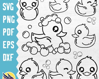 Rubber Duck Outline SVG, Rubber Ducky Clip Art, Cute Duck Silhouette, Duckling Coloring Page Printable PNG, Laser eps pdf DXF