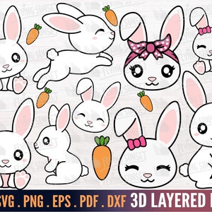 Cute Bunny Rabbit SVG PNG, Kawaii Rabbit Clipart Bundle, Hare Cut File ...