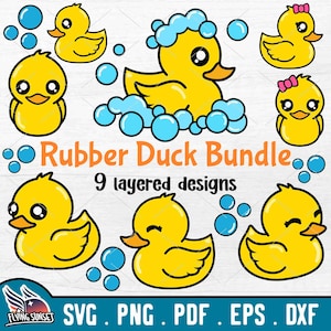 Cute Rubber Duck SVG, Rubber Ducky Clipart, Bathroom Toy Cut File, Cricut Silhouette Sticker, Duckling PNG, Mother Baby Printable pdf DXF
