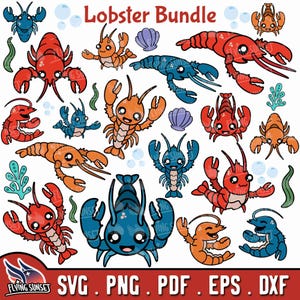 Niedliches Hummer SVG, Hummer Clipart Bundle, glückliche Hummer Illustration, Cartoon Hummer Sublimation PNG, Schnittdatei mit Ebenen