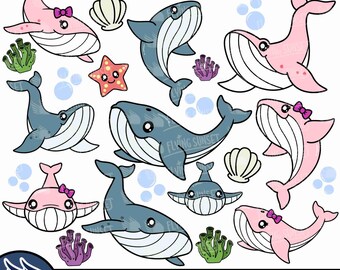 Cute Whale SVG Bundle, Blue Whale Boy and Girl, Layered Pink Whale Cut File, Ocean Animal Clipart PNG, Digital Download eps pdf