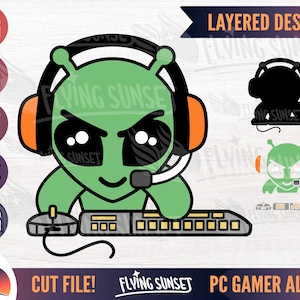 ゲーマーエイリアン SVG、PC ゲーマー svg、面白いエイリアン クリップアート、ストリーマー シャツ、マウスとキーボードのゲーム、かわいいビデオゲーム プレイヤー、ゲーマー ガール ボーイ eps DXF