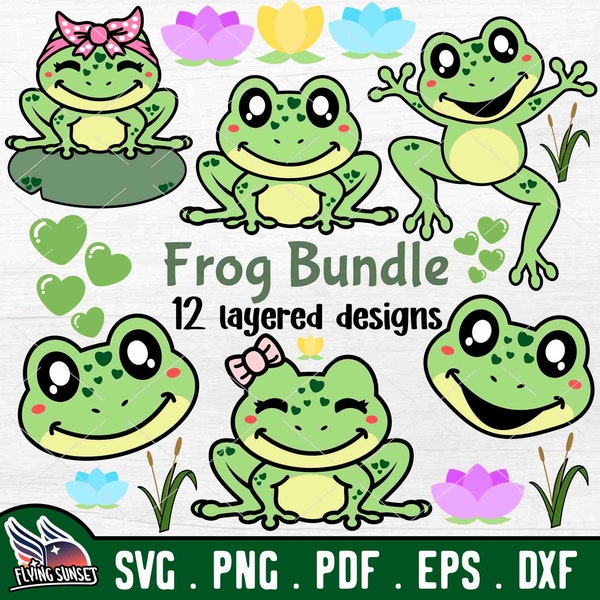 Cute frog svg bundle, frog clipart set, funny frog svg, baby frog sticker, animal onesie, poison dart png, cricut cut file frog, toad svg