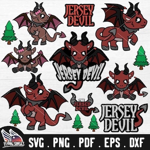 Lindo Jersey Devil Clipart SVG, Bebé Cryptid PNG, Kawaii Monster Sticker Descargar, Archivo de corte Cricut, Leyenda urbana, Silueta de Pine Barrens DXF