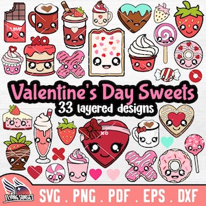 Bonbons Saint-Valentin SVG, Clipart PNG de la Saint-Valentin, mignon petit cadeau d'amour fichier coupe Cricut, Silhouette Cricut vinyle en couches pdf DXF
