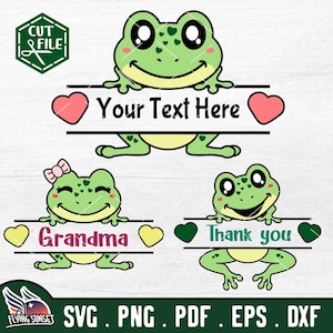 Frosch Monogramm SVG, Frosch svg, Baby Frosch svg, Kawaii Frosch Clipart Bundle, Tier Strampelanzug, anpassbarer Namensaufkleber, Cricut geschnitten Datei PNG DXF