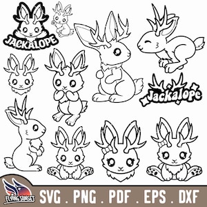 Jackalope Outline SVG, Cute Cryptid Coloring Page, Cute Jackalope Download, Digital Jackalope Sticker PNG pdf eps DXF