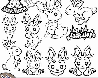 Jackalope Outline SVG, Cute Cryptid Coloring Page, Cute Jackalope Download, Digital Jackalope Sticker PNG pdf eps DXF