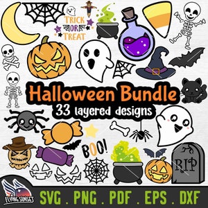 Cute Halloween SVG, Halloween Clipart Bundle, Kawaii Halloween Cut File for Cricut, Skeleton Shirt svg, Witch Hat, Spider pdf, Ghost DXF EPS