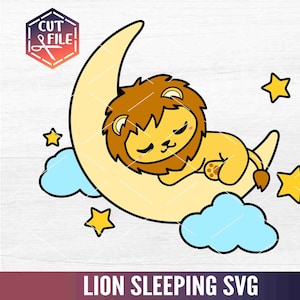 Lindo león durmiendo en la luna SVG, Baby Lion svg, Animal Onesie, Safari Jungle Clipart, Camisa para niños pequeños, Cricut Cut File, Sweet Dreams EPS DXF