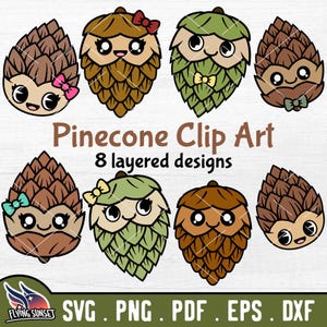 Cute Pinecone SVG, Pinecone Faces Clip Art, Conifer PNG, Fall Colors, Pine Cone Autumn Craft, Pinecone Vector DXF