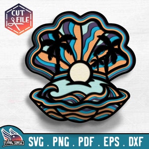 3D Sea Shell Shadow Box SVG DXF, Ocean Wave Sunset Mandala, Gelaagde Cardstock Cut File Cricut, Laser Wall Art Decor cnc, Silhouet pdf EPS