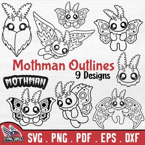 Mothman overzicht clipart, schattige Mothman SVG, Mothman cryptid schattig bestand, instant download, Sweet Monster West Virginia, instant download, png