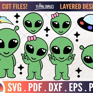 Niedliche Alien SVG, Alien Face svg, kawaii alien Clipart Bundle, Weltraum Set, Alien Shirt Grafik, Alien geschnitten Datei, ich möchte glauben png