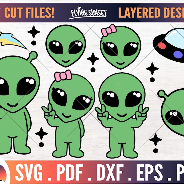 Cute Alien SVG, Alien Face svg, kawaii alien clipart bundle, outer space set, alien shirt graphic, alien cut file, I want to believe png