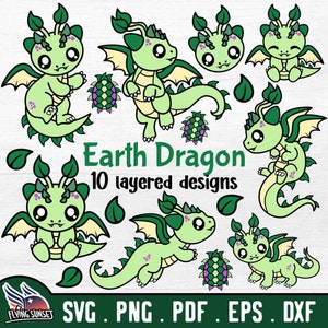 Baby Earth Dragon SVG, Cute Dragon Clipart PNG, Kawaii Dragon Bundle, Magical Animal Cut File Cricut, Sweet Mythic, Cryptid Shirt eps DXF