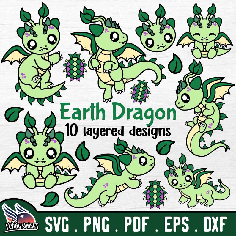Baby Earth Dragon SVG, Cute Dragon Clipart PNG, Kawaii Dragon Bundle ...