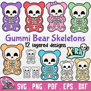 Gummi Bear Skeleton SVG Clipart, Cute Xray Outline PNG, Kawaii Gummy Bear Cut File, Layered Cardstock Cricut, Sweet Radiologist Shirt DXF