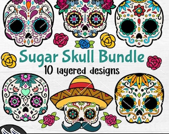 Sugar Skull SVG, Layered Calaveras Clipart