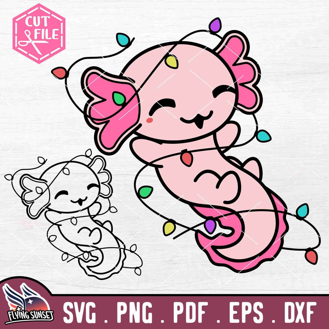 Christmas Axolotl SVG, Tangled Christmas Lights PNG, Kawaii Cricut Cut
