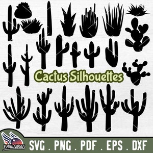 Silhouette de cactus SVG, clipart cactus du désert, cactus couper fichier, svg Saguaro, succulentes svg, contour du paysage désertique, cactus Arizona DXF EPS