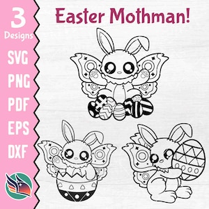 Oster Mothman Umriss SVG, Mothman Osterhase, Mothman Malseite, druckbare Cryptid Art, Osterkaninchen Silhouette Schnittdatei DXF