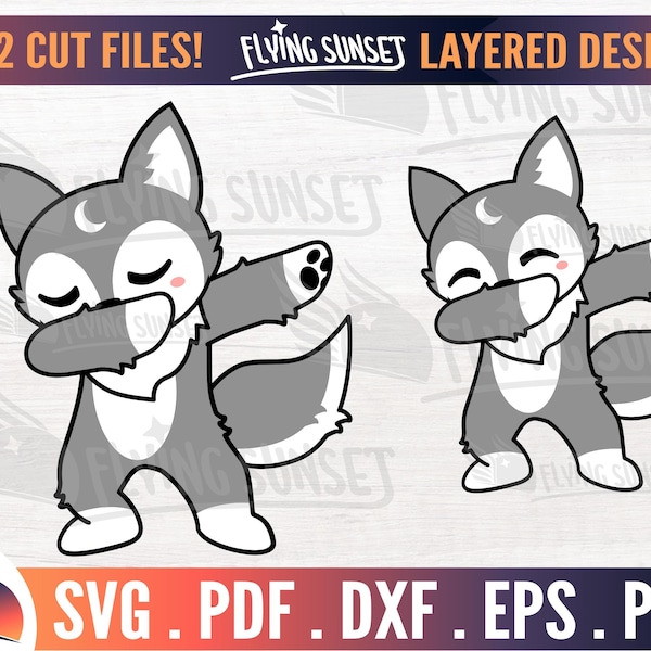 Cute Wolf SVG, Wolf Dabbing Cut File, Kawaii Wolf Clipart, Funny Animal Sticker, Kid Birthday Shirt, Gamer Videogame, Canine Dab png EPS DXF