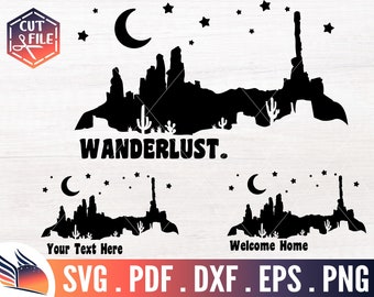 Wüste Nacht svg, Wüste Landschaft Silhouette, Südwest Silhouette, Sternen wüste png, Kaktus Szene Vektor, Arizona svg, hoodoo svg