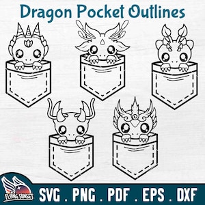 Dragon Peeking SVG, Dragon Shirt Pocket Clipart, Dragon Outline, Fire Ice Flower Earth Air, Elemental Silhouette Cut File, Cricut Vinyl DXF