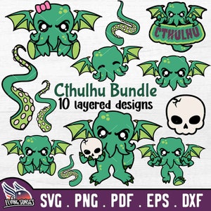 Niedliches Cthulhu SVG PNG, Baby Cthulhu Clipart, Spaß Cryptid Aufkleber, gruselige Seemonster Cricut Cut Datei, Urban Legend Great Old One eps DXF