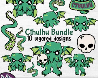 Cute Cthulhu SVG PNG, Baby Cthulhu Clipart, Fun Cryptid Sticker Decal, Scary Sea Monster Cricut Cut File, Urban Legend Great Old One eps DXF