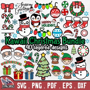 Słodkie Boże Narodzenie SVG, Kawaii Boże Narodzenie Clipart, Wesoła Koszulka Świąteczna, Wesoła Koszulka Świąteczna, Święty Mikołaj Czapka Plik Cięty, Elf Bałwan Plik Cięty EPS DXF