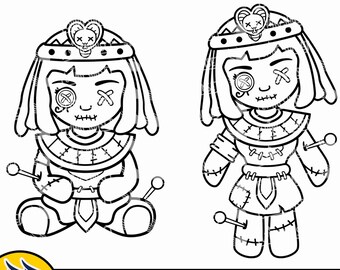 Cleopatra Voodoo Doll Outline SVG, Cute Cleopatra Clip Art, Egyptian coloring page PNG, Dark Magic Mystic Arts, Cricut Cut File