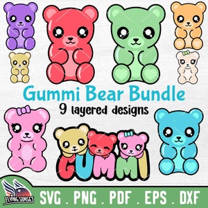 Gummi Bear SVG Clipart Bundle, Cute Candy Cut File, Kawaii Gummy Bear Pin Printable, Layered Cardstock Cricut, Sweet Gummi Bear Shirt DXF