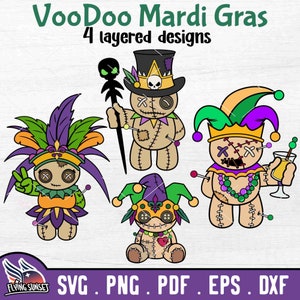 Voodoo Doll Mardi Gras SVG, Fat Tuesday Clipart, Mardi Gras PNG, Kawaii Voodoo Girl Instant Download, New Orleans Fleur De Lis Cricut DXF