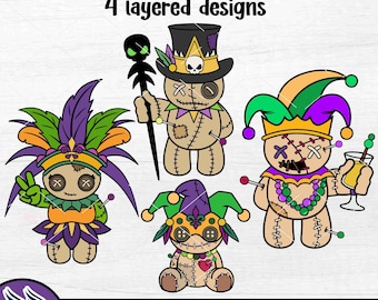 Muñeca vudú Mardi Gras SVG, Martes Gordo Clipart, Mardi Gras PNG, Kawaii Voodoo Girl Descarga instantánea, Nueva Orleans Fleur De Lis Cricut DXF
