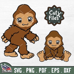 Joli Bigfoot SVG, clipart bébé cryptide Bigfoot, lot de monstres Kawaii, chemise Sasquatch PNG, empreinte de pin, sticker autocollant Squatch DXF