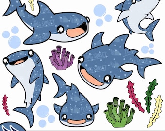 Cute Whale Shark SVG, Whale Shark Clipart Bundle, Carpet Shark Cut File, Digital Download Vector, Cricut pdf eps PNG