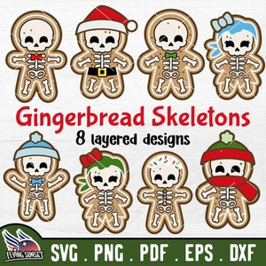Gingerbread Skeleton SVG, Layered Clipart PNG, Halloween Xray Tech Gift, Kawaii Cricut File, Digital Cut Out Girl Santa, Cookie Sweet DXF
