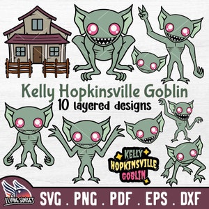 Kelly Hopkinsville Goblin SVG Clipart, Cute Cryptid Bundle PNG, Kentucky Monster Face, Sticker imprimable Cut File, Layered Cricut Vinyl DXF
