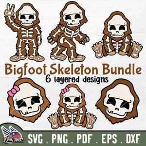 Bigfoot Skeleton SVG, Cute Bigfoot Clipart, Kawaii Cryptid Bundle, Little Sasquatch PNG, Girl Bigfoot, Baby Squatch Sticker Decal DXF