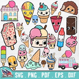 Schattig ijs SVG-illustraties, ijslolly svg, ijswagen PNG, Ice Cream Cone digitaal bestand, Choco Taco cartoon, geschoren ijs, Sandwich DXF